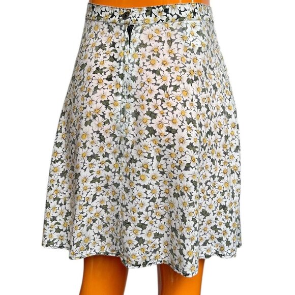 90s Vintage Daisy Floral Circle Mini Skirt Flower Print Flared Rayon Faded. - Picture 5 of 7